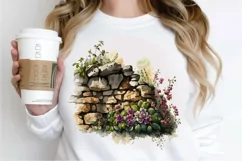 Watercolor Floral Stone Wall PNG Clipart Product Image 2
