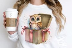 Watercolor Cute Owl Girl in Gift Box PNG Clipart Product Image 2