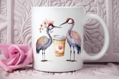 Watercolor Cute Cranes with a Cup PNG Clipart Product Image 2