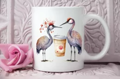 Watercolor Cute Cranes with a Cup PNG Clipart Product Image 2