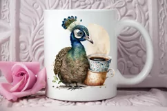 Watercolor Cute Indian Peafowl with a Cup PNG Clipart Product Image 2