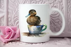 Watercolor Cute Mallard with a Cup PNG Clipart Product Image 2