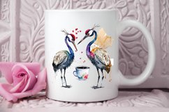 Watercolor Cute Cranes with a Cup PNG Clipart Product Image 2