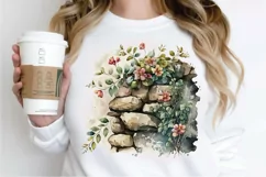 Watercolor Floral Stone Wall PNG Clipart Product Image 2