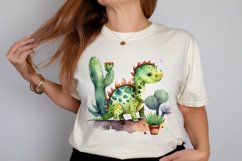 Watercolor Cute Dinosaur and Cactus PNG Clipart Product Image 2