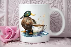 Watercolor Cute Mallard with a Cup PNG Clipart Product Image 2