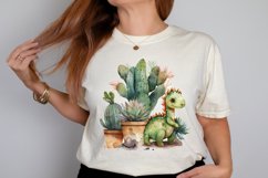 Watercolor Cute Dinosaur and Cactus PNG Clipart Product Image 2