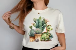 Watercolor Cute Dinosaur and Cactus PNG Clipart Product Image 2