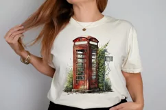 Watercolor Vintage Public Telephone Booth PNG Clipart Product Image 2