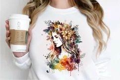 Watercolor Floral Boho Girl PNG Clipart Product Image 2