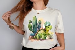 Watercolor Cute Dinosaur and Cactus PNG Clipart Product Image 2