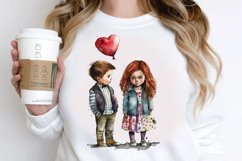 Watercolor Boy and Girl Valentine PNG Clipart Product Image 2