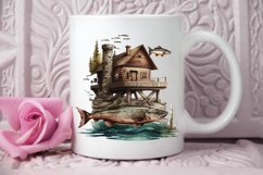 Watercolor Fishing Lodge PNG Clipart Product Image 2