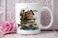 Watercolor Fishing Lodge PNG Clipart Product Image 2
