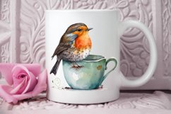 Watercolor Cute European Robin with a Cup PNG Clipart Product Image 2