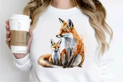 Watercolor Mom and Baby Fox PNG Clipart Product Image 2