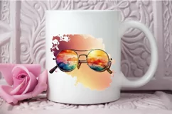 Watercolor Vintage Sunglasses Sunset PNG Clipart Product Image 3