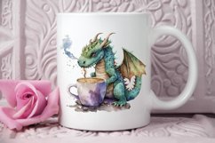 Watercolor Cute Dragon Drinking Coffee PNG Clipart Product Image 3