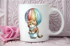 Watercolor Cute Kitten with Air Balloon PNG Clipart Product Image 3
