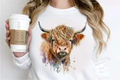 Watercolor Cute Highland Cow PNG Clipart Product Image 3