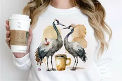Watercolor Cute Cranes with a Cup PNG Clipart Product Image 3