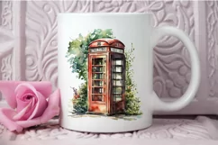 Watercolor Vintage Public Telephone Booth PNG Clipart Product Image 3