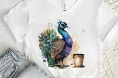 Watercolor Cute Indian Peafowl with a Cup PNG Clipart Product Image 3