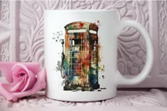 Watercolor Vintage Public Telephone Booth PNG Clipart Product Image 3