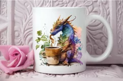 Watercolor Cute Dragon Drinking Coffee PNG Clipart Product Image 3