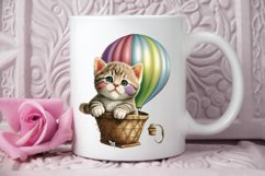 Watercolor Cute Kitten with Air Balloon PNG Clipart Product Image 3