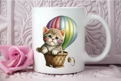 Watercolor Cute Kitten with Air Balloon PNG Clipart Product Image 3