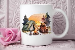 Watercolor Bear Camping at Sunset PNG Clipart Product Image 3