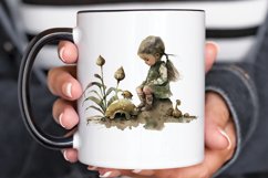 Watercolor Little Girl and Snails PNG Clipart Product Image 3