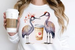 Watercolor Cute Cranes with a Cup PNG Clipart Product Image 3