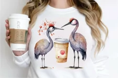 Watercolor Cute Cranes with a Cup PNG Clipart Product Image 3