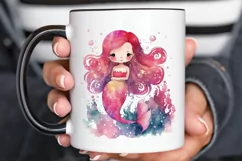 Watercolor Cute Pink Mermaid PNG Clipart Product Image 3