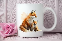 Watercolor Mom and Baby Fox PNG Clipart Product Image 3