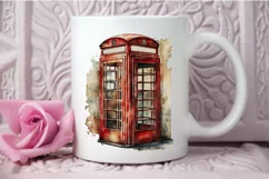 Watercolor Vintage Public Telephone Booth PNG Clipart Product Image 3