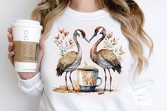 Watercolor Cute Cranes with a Cup PNG Clipart Product Image 3