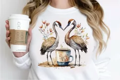 Watercolor Cute Cranes with a Cup PNG Clipart Product Image 3