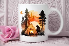 Watercolor Bear Camping at Sunset PNG Clipart Product Image 3