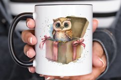 Watercolor Cute Owl Girl in Gift Box PNG Clipart Product Image 3