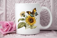 Watercolor Vintage Butterfly Sunflower PNG Clipart Product Image 3