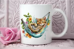 Watercolor Cute Cat in a Hammock PNG Clipart Product Image 3