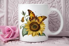 Watercolor Vintage Butterfly Sunflower PNG Clipart Product Image 3