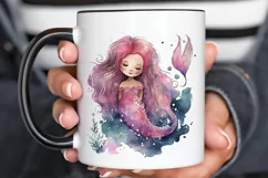 Watercolor Cute Pink Mermaid PNG Clipart Product Image 3