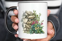 Watercolor Floral Stone Wall PNG Clipart Product Image 3