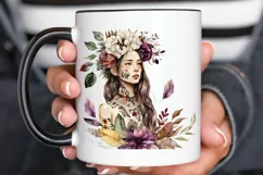 Watercolor Floral Boho Girl PNG Clipart Product Image 3