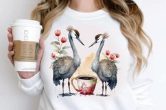Watercolor Cute Cranes with a Cup PNG Clipart Product Image 3