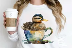 Watercolor Cute Mallard with a Cup PNG Clipart Product Image 3